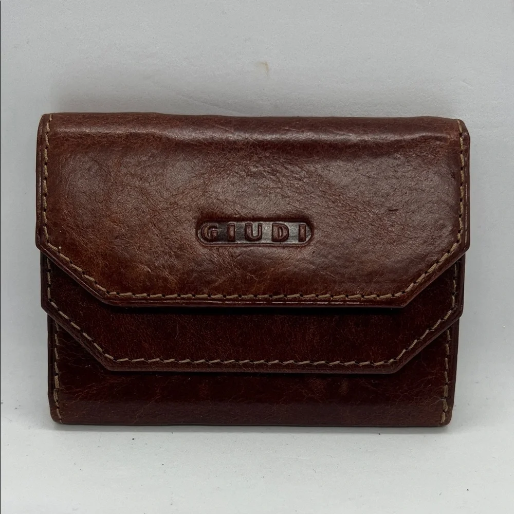 GIUDI Vintage Tri-Fold Leather Wallet | Brown Cowhide | Italian Craftsmanship